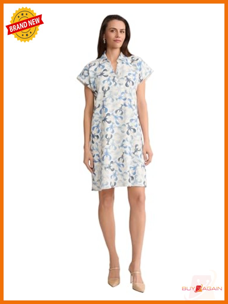 Short-Sleeve Collared V-Neck Linen Dress Woven Casual Day-To-Night